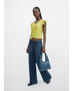 MANGO TEEN Satin V-Neck Blouse - Yellow