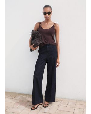 Mango High-Waisted Wideleg Denim Trousers - Blue