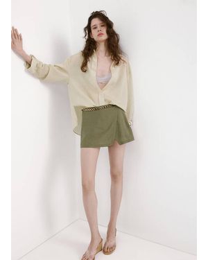 Mango Gestreiftes Lyocell-Hemd - Natur