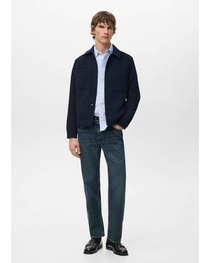 Mango Wool-Blend Jacket With Pockets - Blue