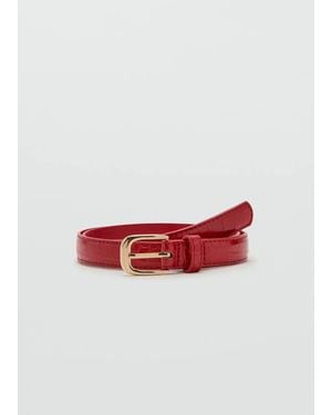 Mango Thin Faux Crocodile Leather Belt - Red