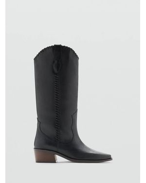 MANGO TEEN Cowboy Leather Boots - Black