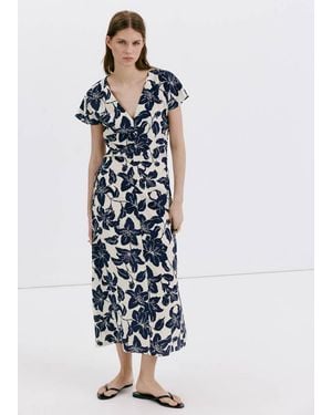Mango Side Ruched Floral Dress - White