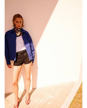 Mango Straight-Cut Knitted Mini Shorts - Blue