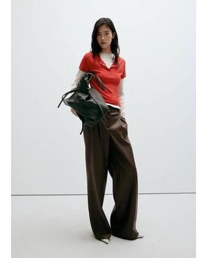 Mango Wide Leg Faux-Leather Pants Medium - Gray