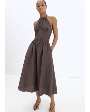 Mango Gingham Check Halter Dress - Brown