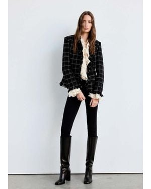 Mango Tweed Blazer With Fringe - Black