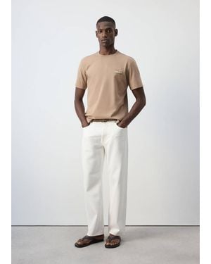 Mango 100% Cotton Printed T-Shirt - White
