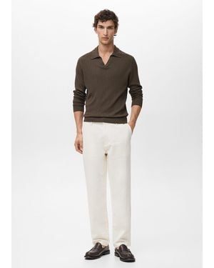 Mango Poloshirt-Rippstrickpullover - Grün