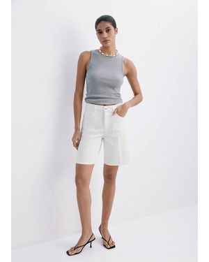 Mango Straight-Fit Denim Bermuda Shorts - White