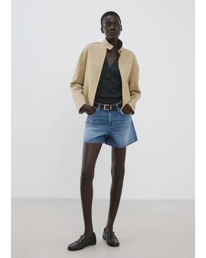 Mango Straight Mid-Rise Denim Shorts - Blue