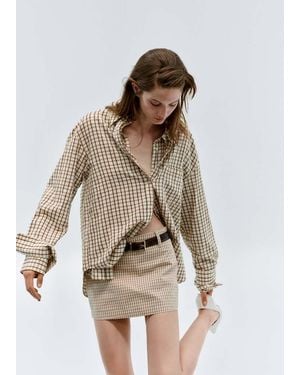 Mango Gingham Check Cotton Skirt - Natural