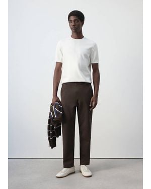Mango Cotton Joggers With Elastic Waist - White