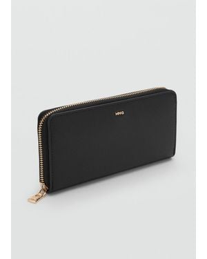 Mango Saffiano-Effect Wallet - Black