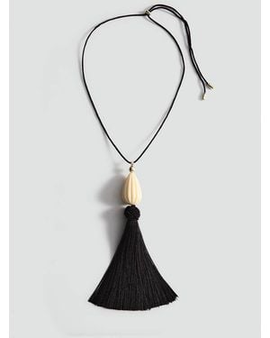 Mango Collana Lunga Con Cordino E Frangia Marrone - Bianco