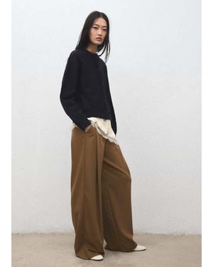 Mango Pleated Wide Leg Pants - Multicolor