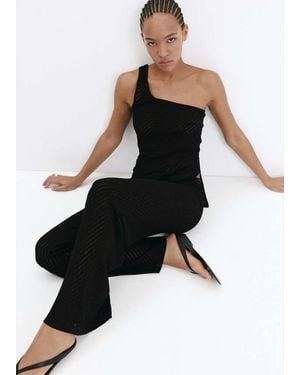 Mango Straight-Fit Openwork Knitted Trousers - Black