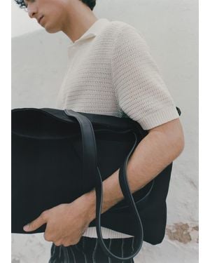 Mango Cotton Tote Bag With Front Pocket - Black