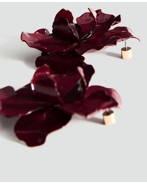 Mango Flower-Design Earrings - Red