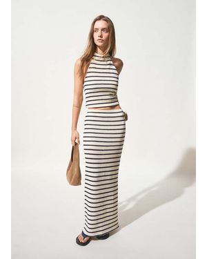 MANGO TEEN Striped Halter-Neck Top - White