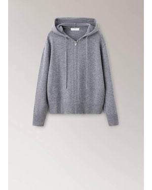Mango Cardigan 100% Lana Zip Grigio - Blu