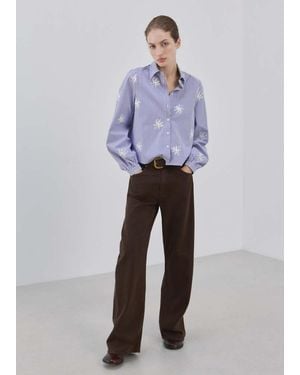 Mango Embroidery Striped Shirt - Blue