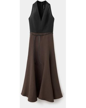 Mango Bicolor A-Line Midi Dress - Brown
