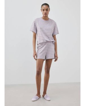 Mango Cotton Striped Pyjama Shorts - Purple