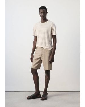 Mango Linen Blend Striped T-Shirt - Natural