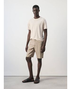 Mango Linen Blend Striped T-Shirt - Natural