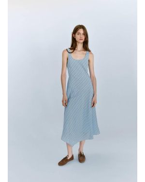 Mango Asymmetric Hem Checked Dress - Blue