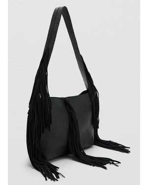 MANGO TEEN Fringed Leather Bag - Black