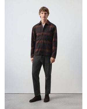 Mango Check Wool-Blend Overshirt - Black