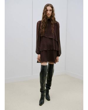 Mango Polka-Dot Dress With Ruffles - Brown