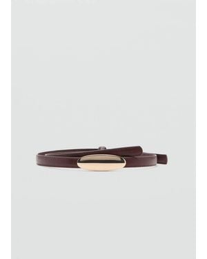 Mango Thin Belt With Metal Detail - White