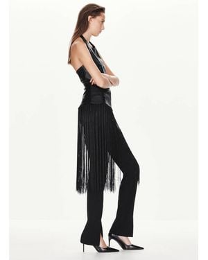 Mango Top Collo Halter Frange Nero
