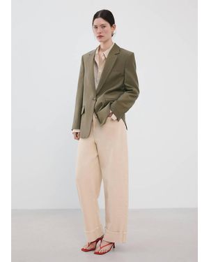 Mango Straight Suit Jacket With Lapel Pockets - Green