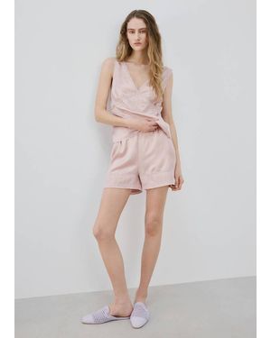 Mango Short Pyjama Détails Ajourés Rose Pâle