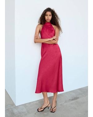 Mango Satin Halter Neck Dress - White