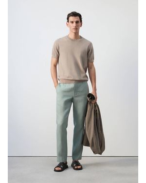 Mango Slim-Fit 100% Linen Trousers - White