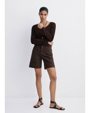 Mango Straight-Cut Bermuda Shorts With Frayed Hem - Brown