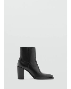 Mango Stiefelette Aus Leder Mit Absatz Und Spitzer Zehenkappe - Weiß