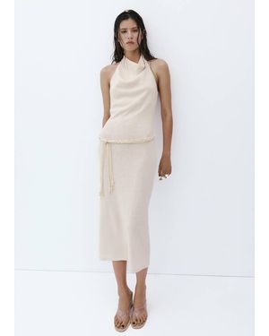 Mango Halter Knit Dress With Belt - White