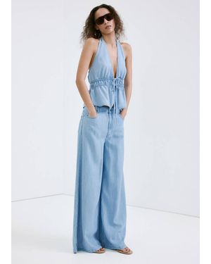 Mango Mid-Rise Palazzo Jeans - Blue