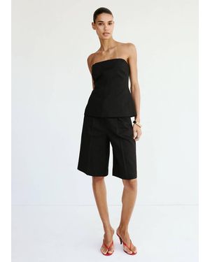 Mango Straight Linen Bermuda Shorts - Black
