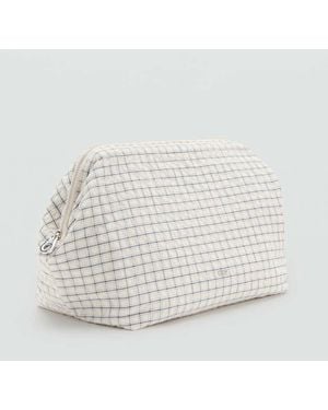 Mango Cotton Check Toiletry Bag - White