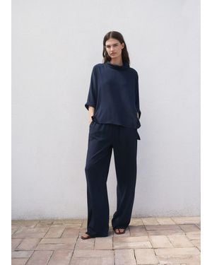 Mango Straight-Fit Trousers With Elastic Waist - Blue
