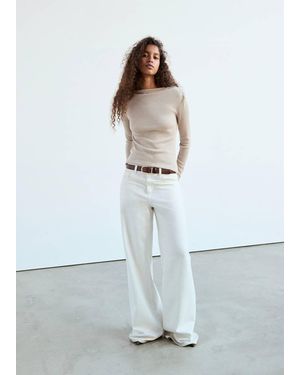 Mango Long-Sleeved Boat-Neck T-Shirt - White