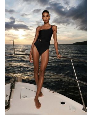Mango Maillot De Bain Asymétrique Avec Détail Froncé Noir - Gris