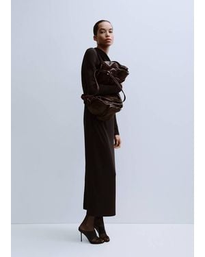 Mango Boat-Neck Ruched Dress - Brown